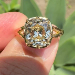 3.50Ct Cushion Cut Old Mine Lab Moissanite Engagement Ring Solid 14k Yellow Gold - Picture 1 of 13