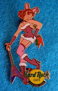 ONLINE SEXY BRUNETTE EASTER BUNNY GIRL 2002 PINK BOOTS GUITAR Hard Rock Cafe PIN - Picture 1 of 1