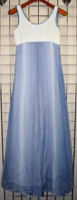 Vintage Maxi Dress Size S/M 60s Blue Ombre Ivory Net Lace Bodice Empire Waist - Image 1 of 4