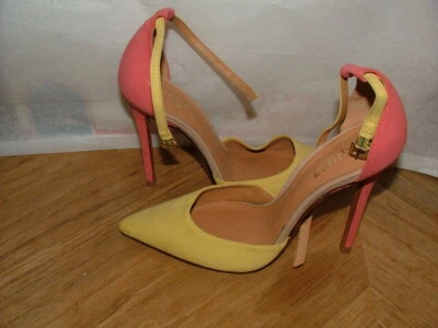 NUEVO WOB SCHUTZ MARY JANES ZAPATOS DE SALÓN TALLA 6 B CUERO AMARILLO ROSA GAMUZA SÓLIDO #365 Foto 1 de 4