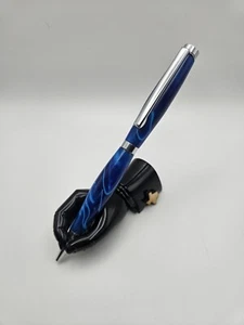 Hand Turned Blue Marblized Pen - Picture 1 of 6