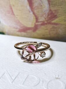 Pandora Rose Gold murano Pink and white Leaf Clear Cz Ring 54 Size 7