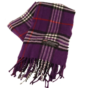 Purple Black Red White Plaid 100% Cashmere Scarf Made in Scotland 64 x 11 inch - Picture 1 of 5