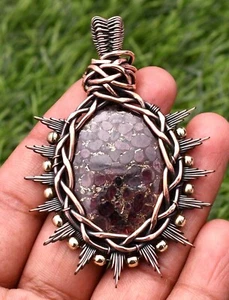 Red Garnet Opal Pendant Copper Wire Wrapped Handmade Jewelry Pendant Necklace - Picture 1 of 9