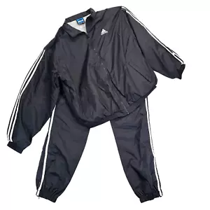 Vintage 90s Adidas TEAM Track Suit 3 Stripe Full Windbreaker Black Mens Size XL - Picture 1 of 18