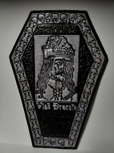 Vlad Dracula ( the impaler) silver skull  coffin  GENUINE LEATHER  PATCH  - Picture 1 of 2