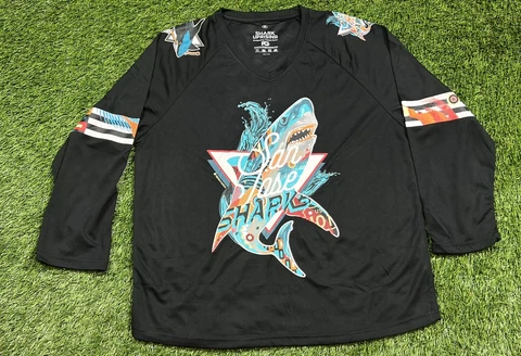 Promo San Jose Sharks NHL Tristan Eaton Shark Uprising Jersey Men's M Black Cover