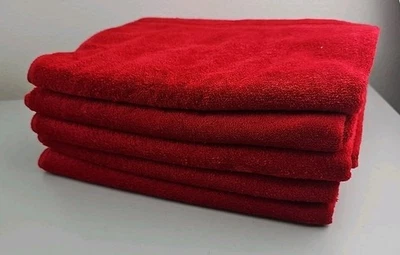 Винтажный 5 шт набор красный полотенце 27 X 44 бархата мягкий никогда не использовался - Изображение 1 из 4