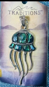 Colgante abulón azul/verde tono plata medusas medusas Traditions - Imagen 1 de 6