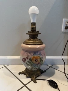 ANTIQUE VICTORIAN FANCY OIL LAMP WITH HAND PAINTED ROSES Electrified READ** - Picture 1 of 14