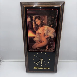 Snap On Tools Vintage 80s 23"x11” Laquered Wood Pinup Girl Wall Clock Lingerie - Picture 1 of 9