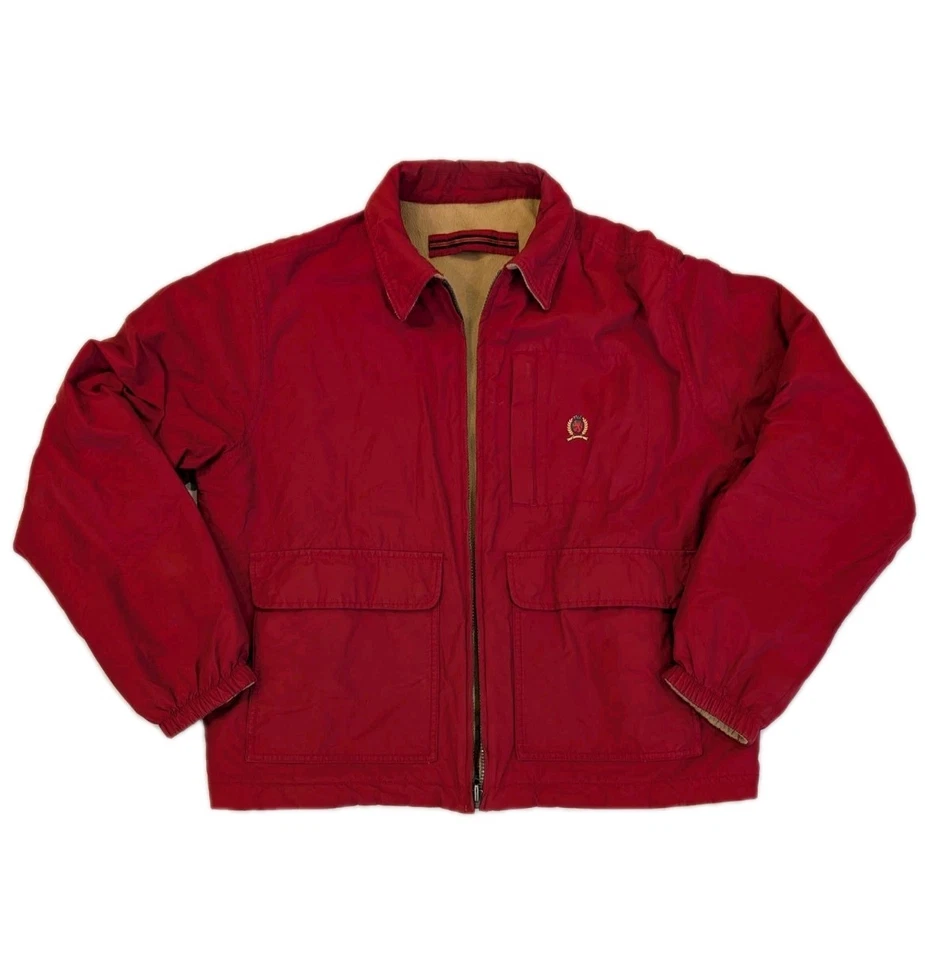 Abrigo Chaqueta Reversible Tommy Hilfiger De Colección Color Sólido Rojo Bombardero Vellón M/L Foto 1 de 4