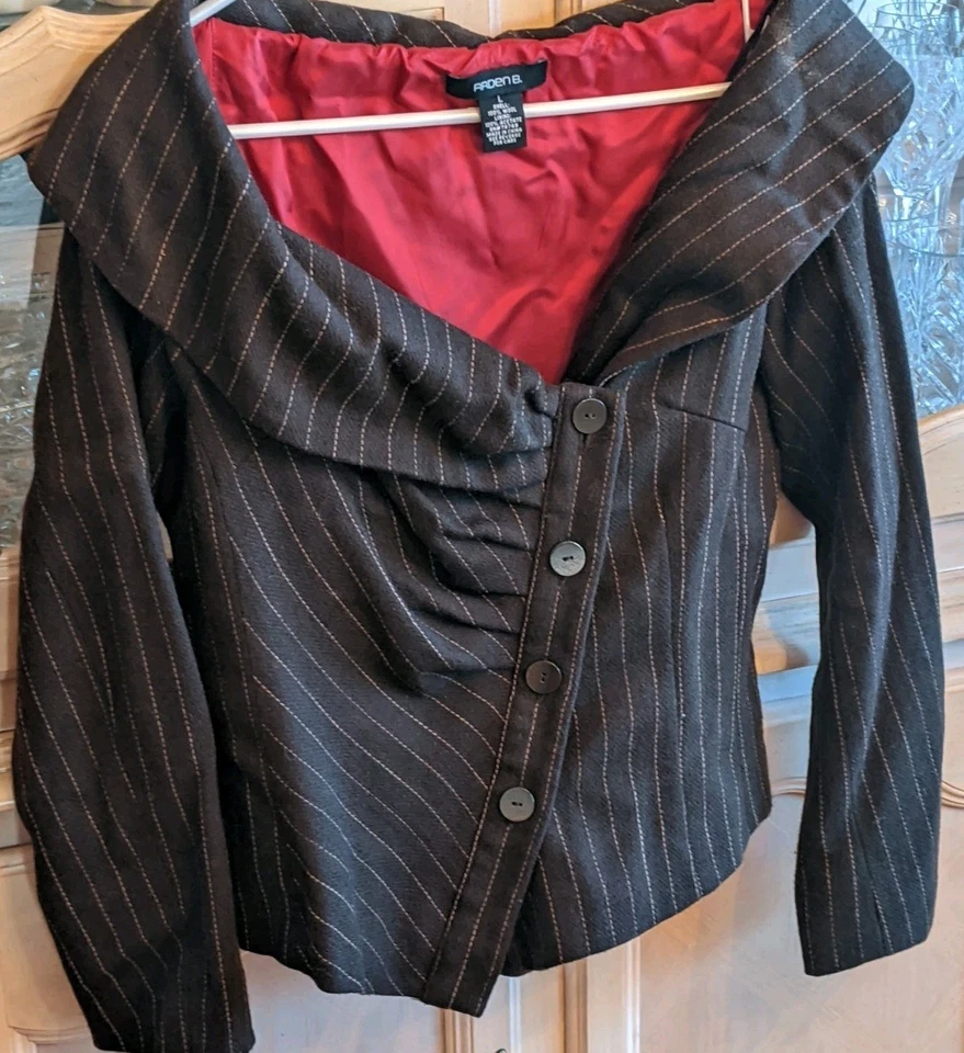 Chaqueta Arden B Marrón Rayas 100% Lana Acetato Forro Talla Grande Ajustada Foto 1 de 4