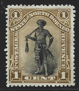 North Borneo 1897/02 Sg 92 1c Black & Bistre Brown, Av. M/Neuwertig schlechte Rückseite (12) - Bild 1 von 2