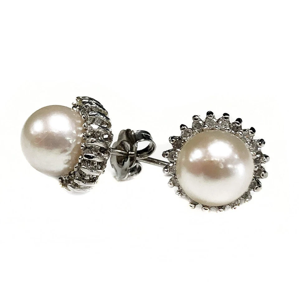 White Gold Diamond & Pearl Earrings - Image 1 of 1