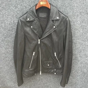 All Saints Mens MILO Leather Biker Jacket Large Rock Allsaints Lamb Leather - Picture 1 of 24