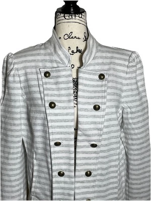Blazer Tommy Hilfiger Talla Grande Mujer Gris y Blanco Banda Militar Frente Abierto Foto 1 de 4