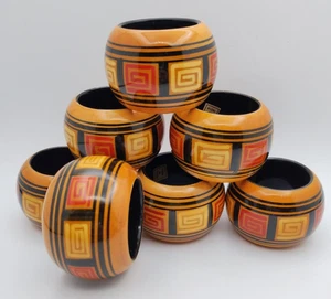 Napkin Rings Wood Holders Mid-Century Color/Lacquer Lot of 7 India MCM Vintage - Picture 1 of 4
