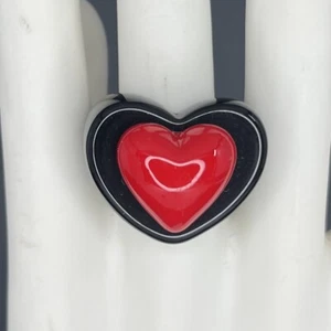 Chunky Lucite Heart Ring Black Red Size 8 Statement Retro Cute Kawaii Runway - Picture 1 of 7