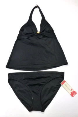 Tropical Escape Draped Tankini Swimsuit Missy Modern Womens 6 Black New With Tag - Image 1 of 4