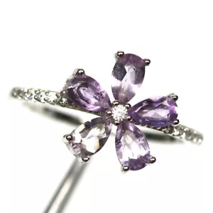 Anillo De Joyería De Amatista Rosa Y Circonita Blanca De Plata 925 Talla 6 - Imagen 1 de 4
