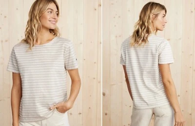 Jenni Kayne x Saint James $125 Rue 条纹亚麻混纺燕麦条纹T恤;S — 第 1/4 张图片