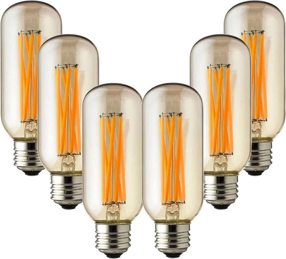 6Pack LED Vintage Edison Filament Tubular Bulb, 6W (60W), 2200K, Dimmable, E26 - Image 1 of 1