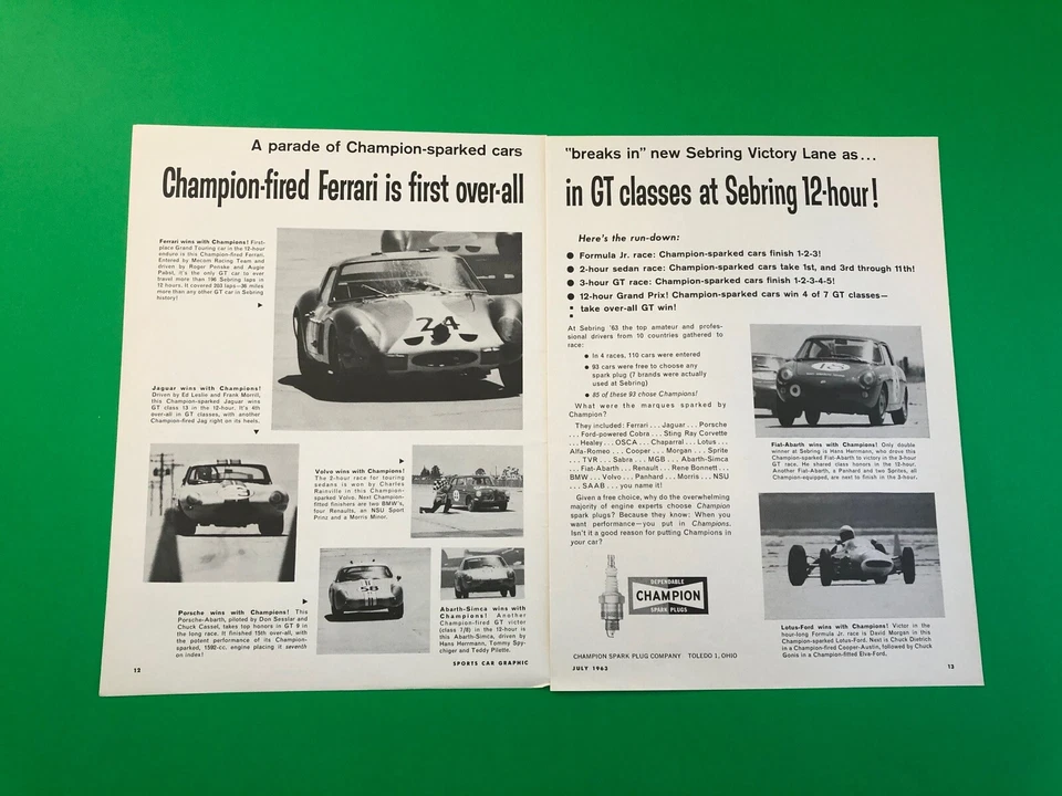 1963 1964 FERRARI SPARK PLUG ORIGINAL VINTAGE PRINT AD PRINTED ADVERTISEMENT - Image 1 of 1