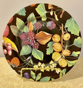 Authentic EMAIL DE LIMOGES PLATE 7.5” Black with Fruits Flowers Gooseberries - Picture 1 of 8