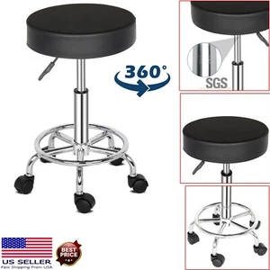 Round Stool Swivel with Rotation Adjustable Height Counter Bar Stools Chair Seat - Picture 1 of 18