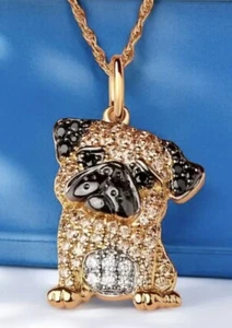 Pug Gold Plated Rhinestone Bling 19.5” Necklace & Pendant NEW - Picture 1 of 3