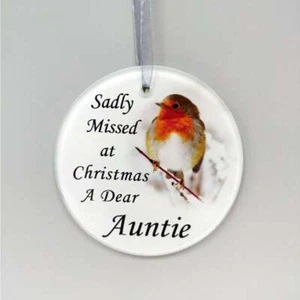 Robin Glass Memorial Christmas Tree Hanging Ornament Plaque Auntie DF17692-W - Picture 1 of 2