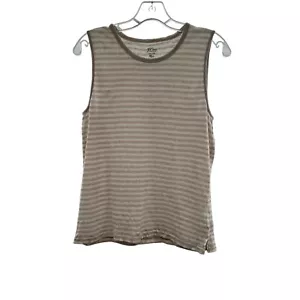 J. Camiseta sin mangas Crew para mujer de lino a rayas beige/blanco talla pequeña - Imagen 1 de 9