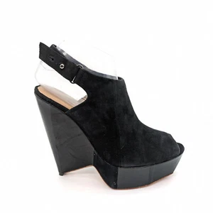 L.A.M.B. Schwarzes Veloursleder Peeptoe Slingback Plateau Keilabsatz Damen 9 M - Bild 1 von 10