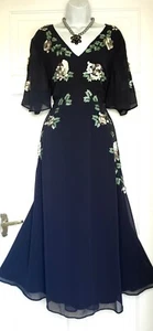 MONSOON NAVY SEQUINNED FLORAL OCCASION WEEDING PAETY DRESS SIZE 20 new with tag - Picture 1 of 10