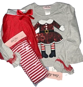 3pc. Top, Tights 4 Tier skirt Red ,white, light gray Little Lass SZ6 TOO CUTE! - Picture 1 of 5