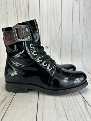 Fly London Special Forces Combat Boots Black Patent Leather Womens Size 7.5-8 - Image 1 of 4