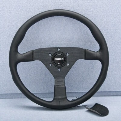Momo MonteCarlo Leather Steering Wheel Black Horn Black Stitching MCL35BK1B - Image 1 of 4