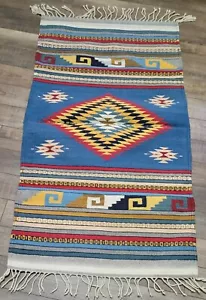 Vintage Native Aztek Design Woven Wool Rug 59" x 31" Beautiful - Picture 1 of 3
