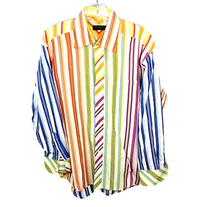 Ted Baker London Button Shirt Long Sleeve Multi Striped Mens Size LG 15.5 32/33 - Picture 1 of 4