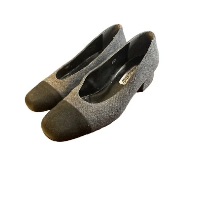 Coup d'Etat Black Gray Fabric Block Heel Square Toe Shoes Sz 6.5 - Image 1 of 4