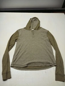 Threads For Thought Olive Green Hooded 1/4 Button Long Sleeve Shirt Men's M - Picture 1 of 5