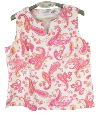 НОВЫЕ ЕДИНИЦЫ женщин легкий 100% льняной Майка многоцветный пейсли XLP - Изображение 1 из 4