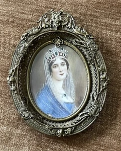 Antiguo retrato en miniatura enmarcado del período imperio de la emperatriz Josefina firmado - Imagen 1 de 11