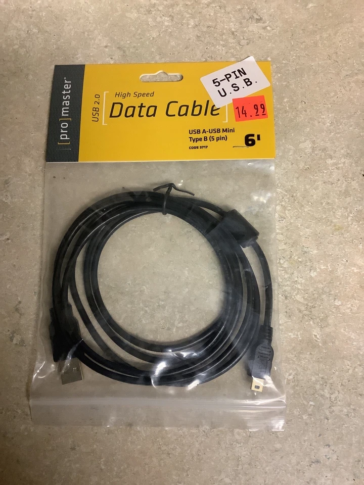 Promaster USB Data Cables.  USB-A to USB-Mino Type-B (5-pin). 3717    6’ - Image 1 of 1