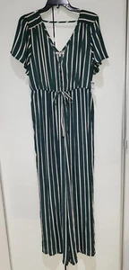 Charlotte Russe Wide Leg Jumpsuit Womens Size L Green/Pink Stripe NWT - Picture 1 of 2