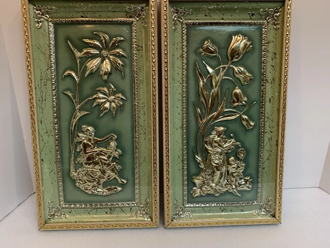 VTG Set Of 2 1950's Metalcraft Framed Shadow Box Pictures Winter Spring EUC Cover