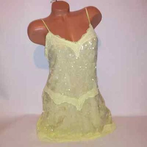 Victoria's Secret Dessous Negligee Slip Gelb Allover Pailletten Spitzenbesatz Neu - Bild 1 von 16