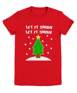 Let It Snow Let It Snow Christmas Tree Kid Youth Holiday T-Shirt | Ugly Xmas Tee - Picture 1 of 16