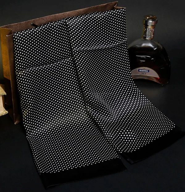 100% Seda Satén Bufanda Hombre Pañuelo Envoltura Lunares Negro Gris Blanco Suave MY1 Foto 1 de 1